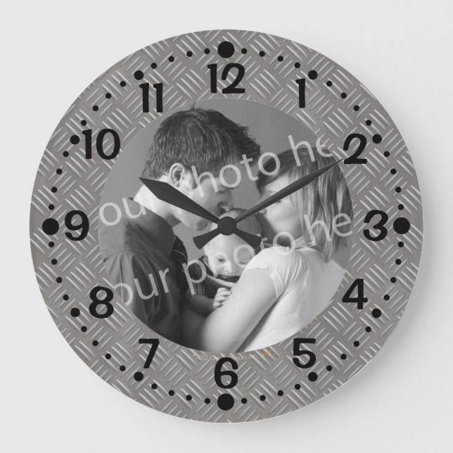 Redondo Grande Reloj de fotos de Personalizado de aspecto Metaliz (Anverso)