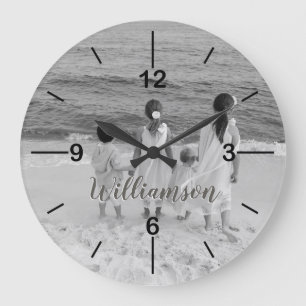 Redondo Grande Reloj de fotos personalizado con nombre