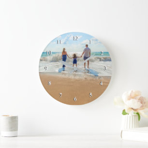 Redondo Grande Reloj de fotos personalizado con tu diseño de foto
