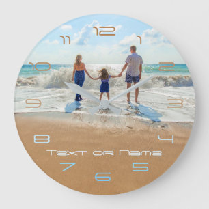 Redondo Grande Reloj de fotos personalizado con tus fotos y texto