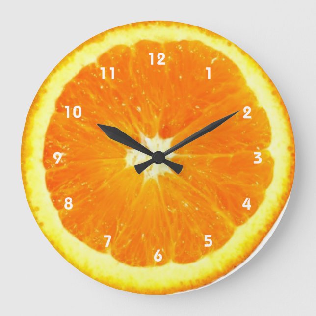 Redondo Grande Reloj de fruta naranja con números (Anverso)