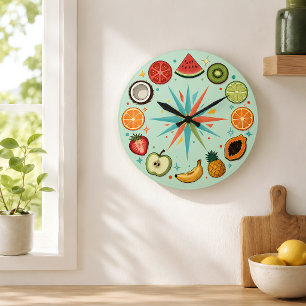 Redondo Grande Reloj de Frutas y Verduras Caprichoso