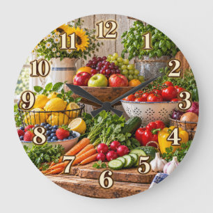 Redondo Grande Reloj de Frutas y Verduras Frescas de Granja