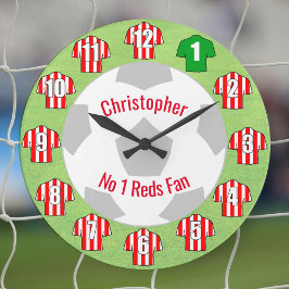 Redondo Grande Reloj de fútbol - Camisetas de rayas rojas y blanc