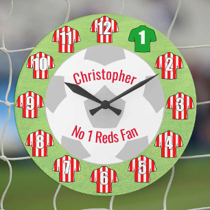 Redondo Grande Reloj de fútbol - Camisetas de rayas rojas y blanc