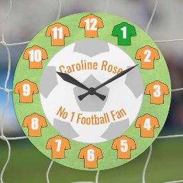 Redondo Grande Reloj de fútbol - Camisetas Naranjas de oro
