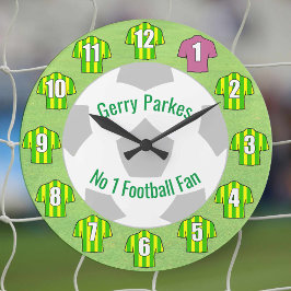 Redondo Grande Reloj de fútbol - Camisetas verdes y amarillos