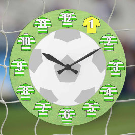 Redondo Grande Reloj de fútbol - con Camisetas abrigados verdes