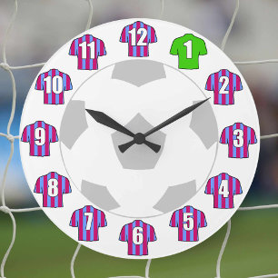 Redondo Grande Reloj de fútbol - con Camisetas Claret y Blue