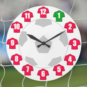 Redondo Grande Reloj de fútbol - con Camisetas rojos