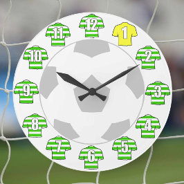 Redondo Grande Reloj de fútbol - con Camisetas verdes encapuchado
