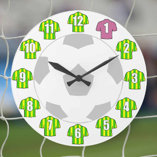 Redondo Grande Reloj de fútbol - con Camisetas verdes y amarillos