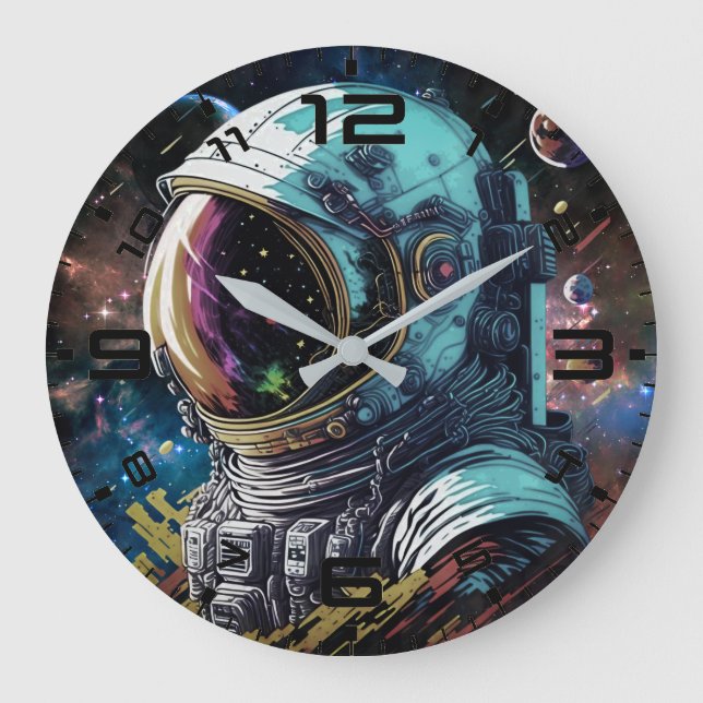 Redondo Grande Reloj de Galaxia del Astronauta de Neón (Anverso)