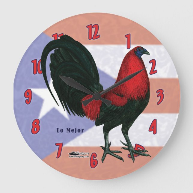 Redondo Grande Reloj de Gallo Rojo Negro (Anverso)