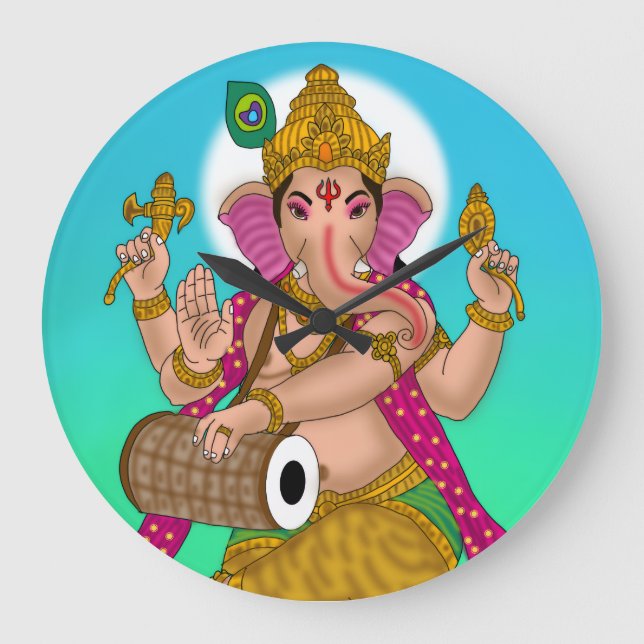 Redondo Grande Reloj de Ganesha Bailando (Anverso)