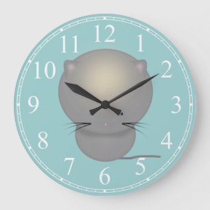 Redondo Grande Reloj de gatito gris lindo para niños