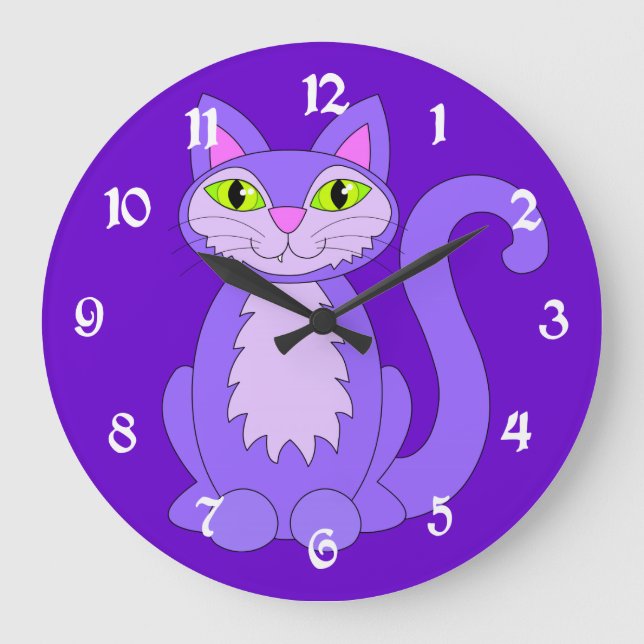 Redondo Grande Reloj de gato con colmillo morado (Anverso)