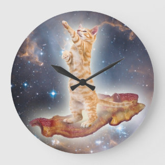 Redondo Grande Reloj de gato de Bacon Surfing