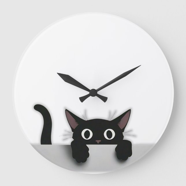 Redondo Grande Reloj de gato negro (Anverso)