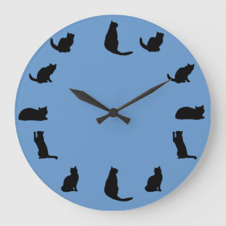 Redondo Grande Reloj de gato negro