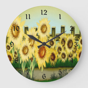 Redondo Grande Reloj de girasol amarillo