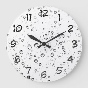 Redondo Grande Reloj de gotitas de agua de lluvia blanca