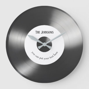Redondo Grande Reloj de grabación de música de vinilo - negro y b