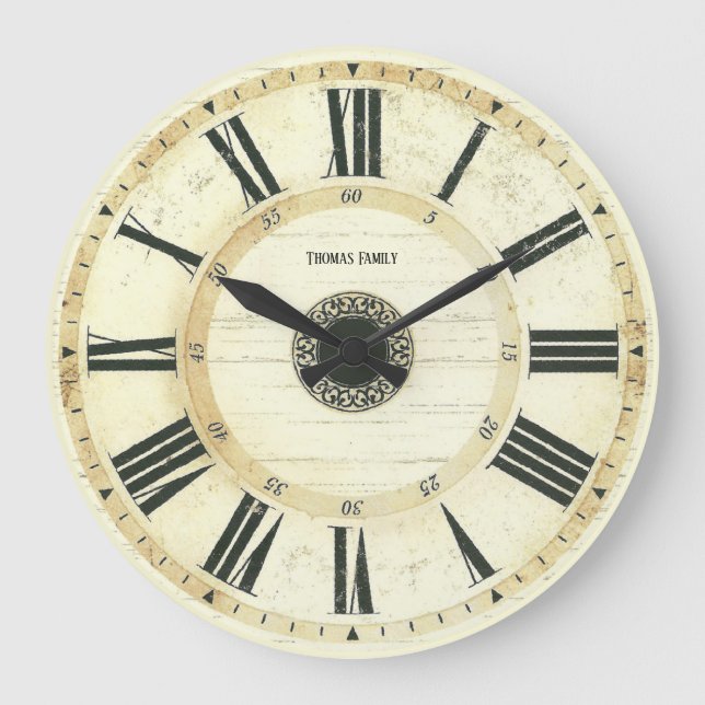 Redondo Grande Reloj de granja rústico vintage (Anverso)