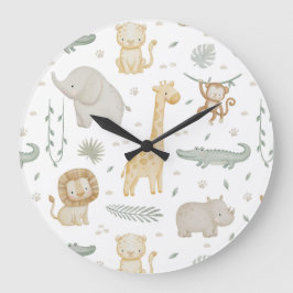 Redondo Grande Reloj de guardería de animales de la selva Safari