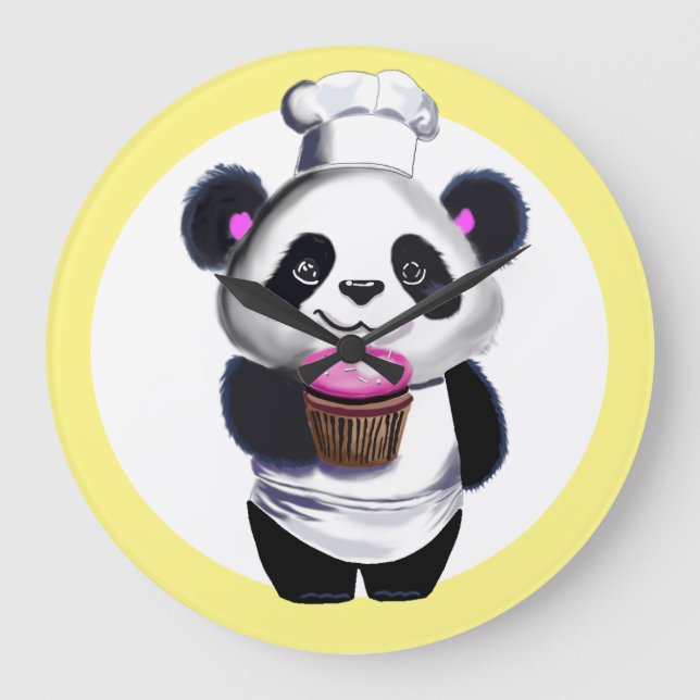 Redondo Grande Reloj de guardería de oso panda (Anverso)
