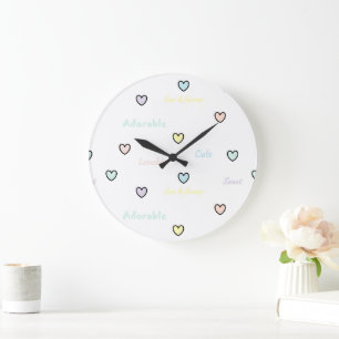 Redondo Grande Reloj de habitación del bebé con corazones pastele