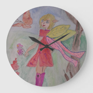 Redondo Grande Reloj de hadas de mariposa