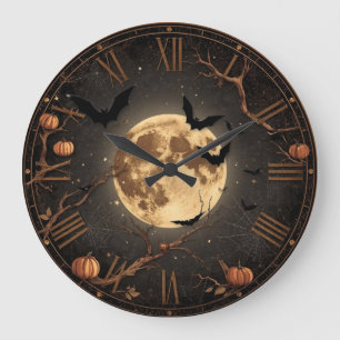 Redondo Grande Reloj de Halloween de Rosas Negras Góticas y Fases