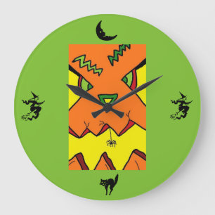 Redondo Grande Reloj de halloween Jack-O-Lantern y Spider