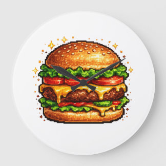 Redondo Grande Reloj de Hamburguesa con Queso Retro Pixel
