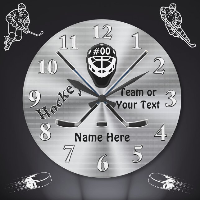 Redondo Grande Reloj de hockey personalizado, grandes regalos de  (Hockey Gifts for Seniors. Hockey Christmas Gifts for Players. Hockey Team Gift Ideas. Silver,  Black)