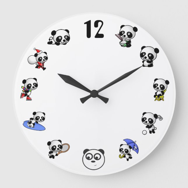 Redondo Grande Reloj de hora de Panda (Anverso)