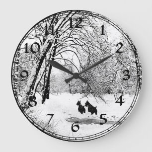 Redondo Grande Reloj de invierno con Terrier Escocés