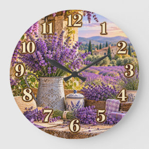 Redondo Grande Reloj de jardín campestre de campos de lavanda