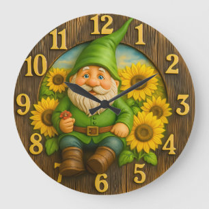 Redondo Grande Reloj de jardín de elfo de sol gnome