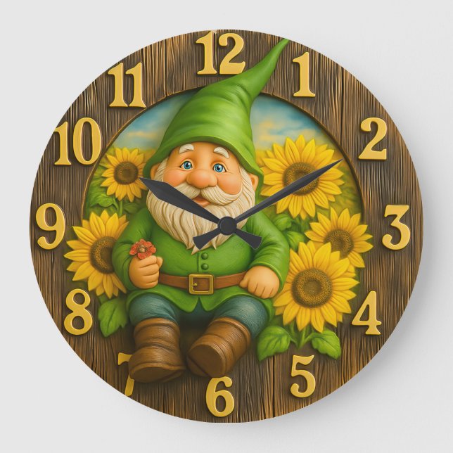 Redondo Grande Reloj de jardín de elfo de sol gnome (Anverso)