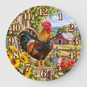 Redondo Grande Reloj de jardín de granja de país del gallo