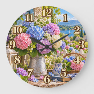 Redondo Grande Reloj de jardín de hortensias junto al lago