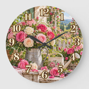 Redondo Grande Reloj de jardín de rosas romántico campestre