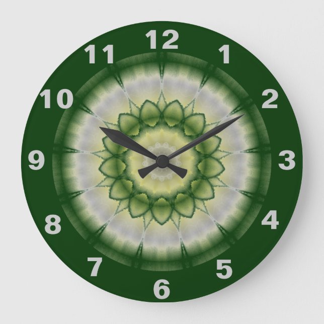 Redondo Grande Reloj de Kaleidoscope de bosque verde (Anverso)