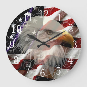 Redondo Grande Reloj de la bandera del águila estadounidense