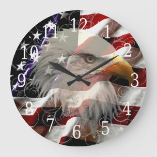 Redondo Grande Reloj de la bandera del águila estadounidense