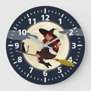 Redondo Grande Reloj de la bruja de Halloween