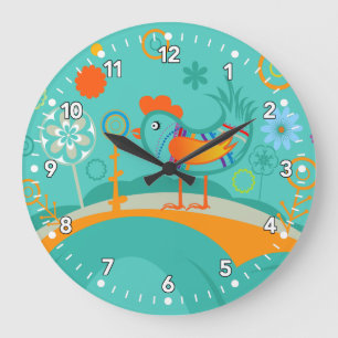 Redondo Grande Reloj de la cocina del polluelo del gallo