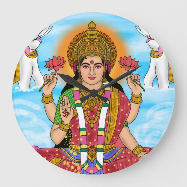 Redondo Grande Reloj de la diosa Lakshmi (Anverso)